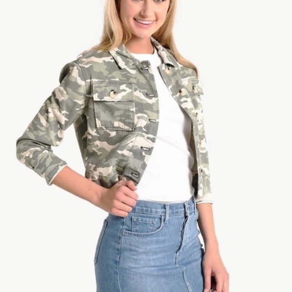 John + Jenn Camo Cropped Jean Denim Jacket - xs - Picture 2 of 8